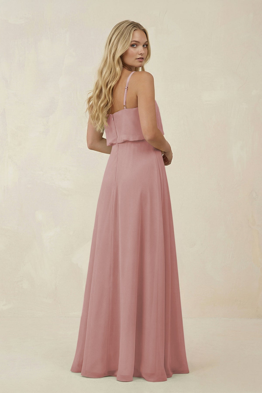 V - Neck Blouson A - Line Chiffon Bridesmaid Dress in Dusty Rose - SHE IS ME Bridesmaid Dresses
