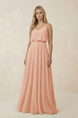 V - Neck Blouson A - Line Chiffon Bridesmaid Dress in English Rose - KISS BRIDAL Bridesmaid Dresses