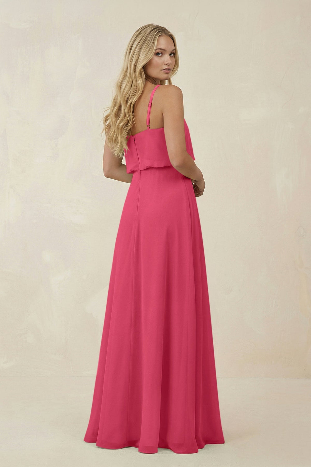 V - Neck Blouson A - Line Chiffon Bridesmaid Dress in Fuchsia - SHE IS ME Bridesmaid Dresses
