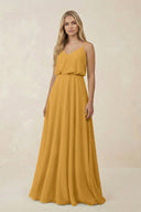 V - Neck Blouson A - Line Chiffon Bridesmaid Dress in Marigold - SHE IS ME Bridesmaid Dresses