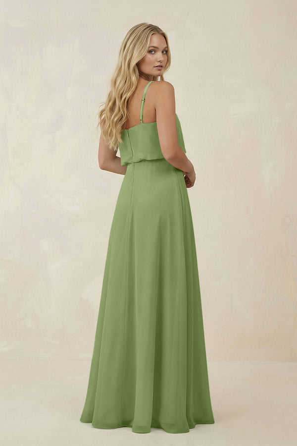V - Neck Blouson A - Line Chiffon Bridesmaid Dress in Matcha - SHE IS ME Bridesmaid Dresses