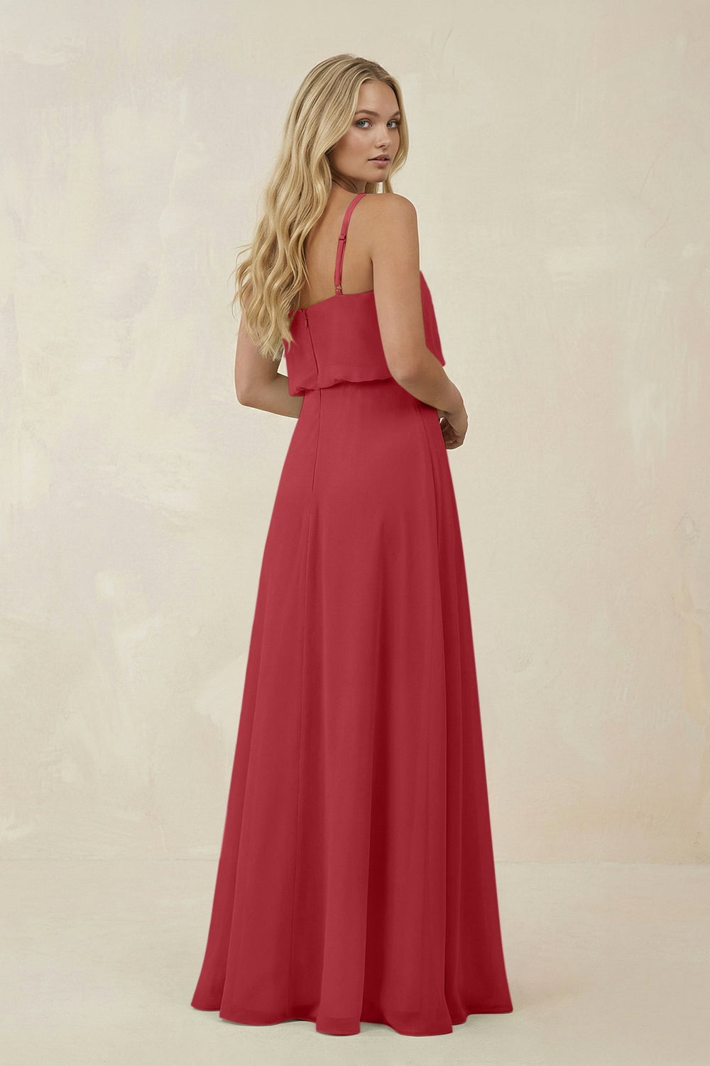 V - Neck Blouson A - Line Chiffon Bridesmaid Dress in Merlot - SHE IS ME Bridesmaid Dresses