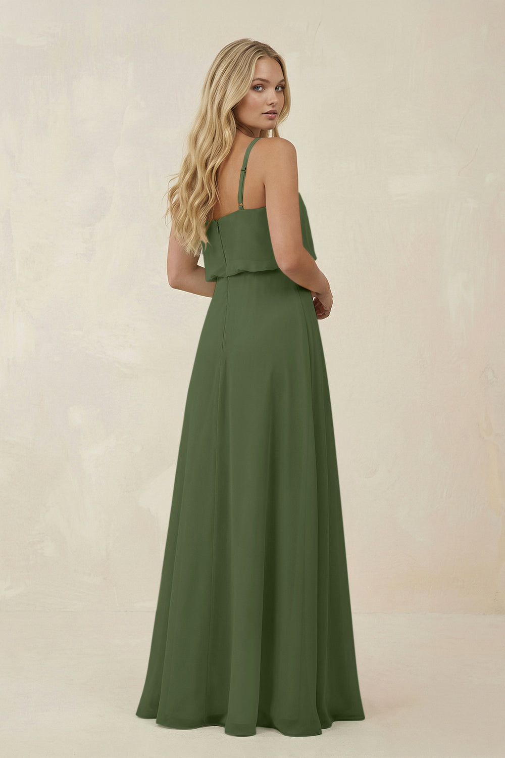 V-Neck Blouson A-Line Chiffon Bridesmaid Dress in Moss