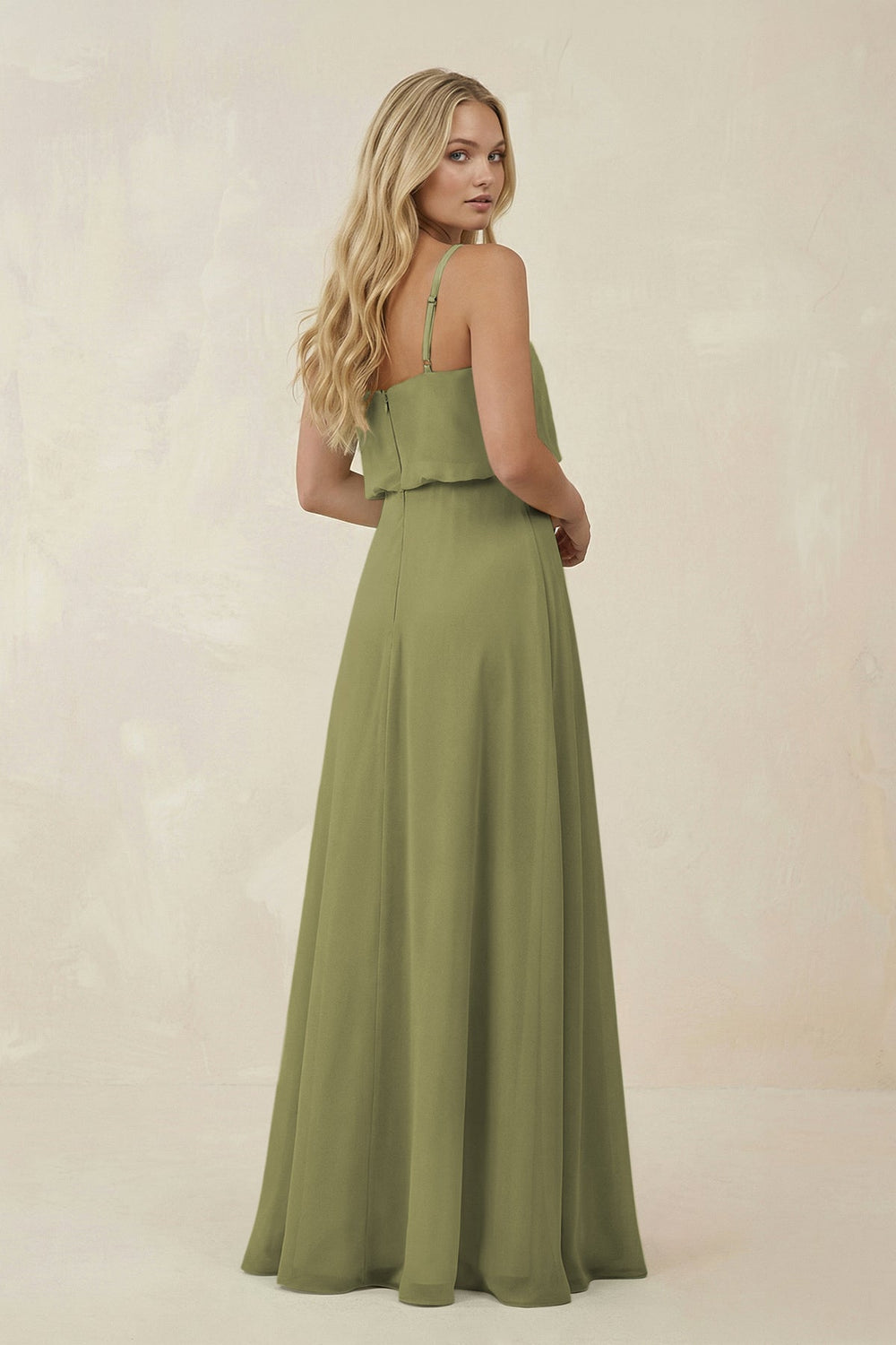 V - Neck Blouson A - Line Chiffon Bridesmaid Dress in Moss Green - SHE IS ME Bridesmaid Dresses