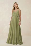 V - Neck Blouson A - Line Chiffon Bridesmaid Dress in Moss Green - SHE IS ME Bridesmaid Dresses