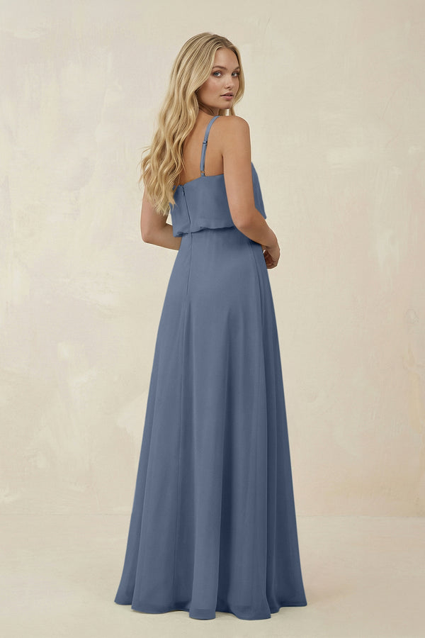 V - Neck Blouson A - Line Chiffon Bridesmaid Dress in Neptune - SHE IS ME Bridesmaid Dresses