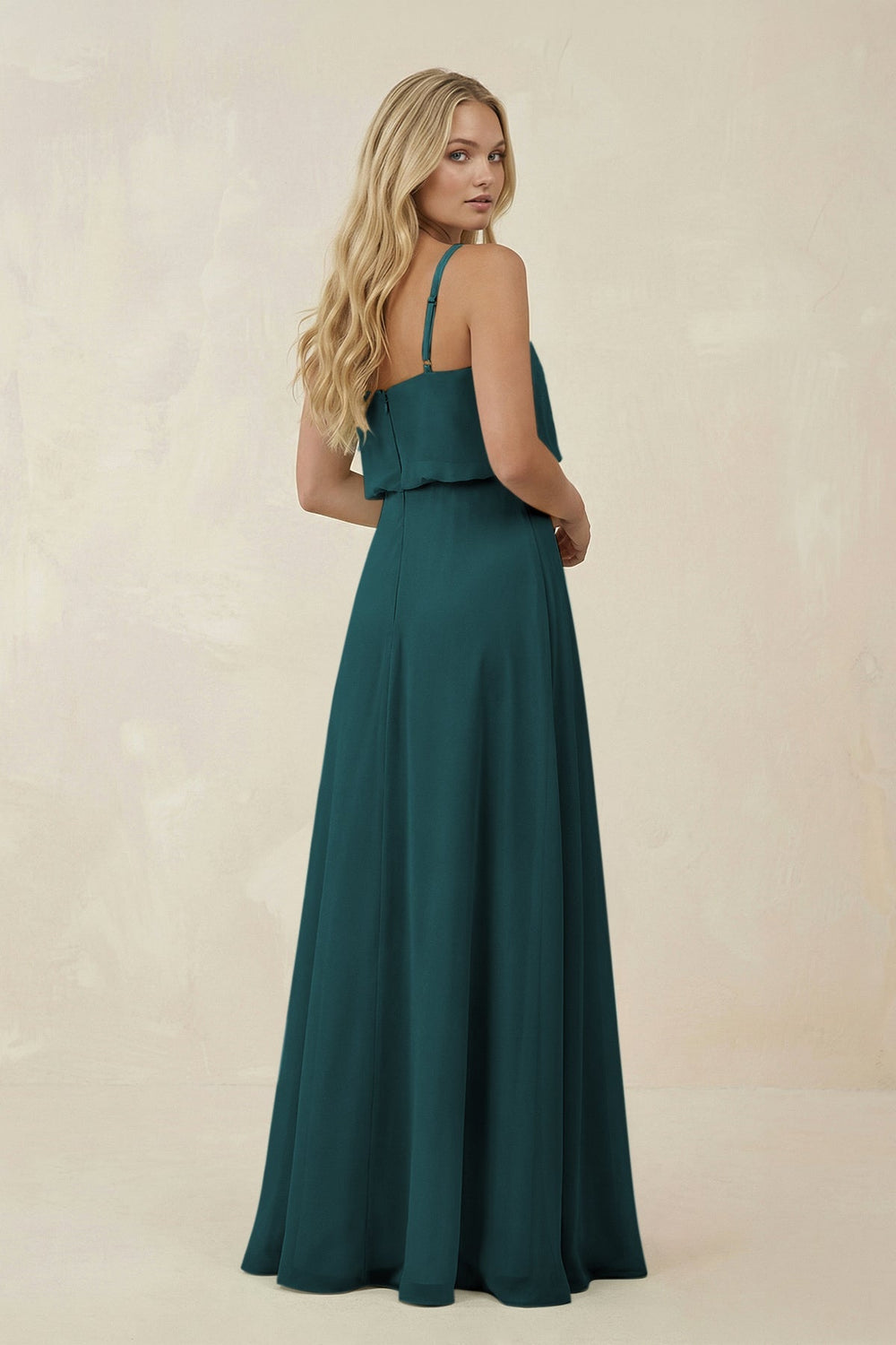 V - Neck Blouson A - Line Chiffon Bridesmaid Dress in Pine - SHE IS ME Bridesmaid Dresses