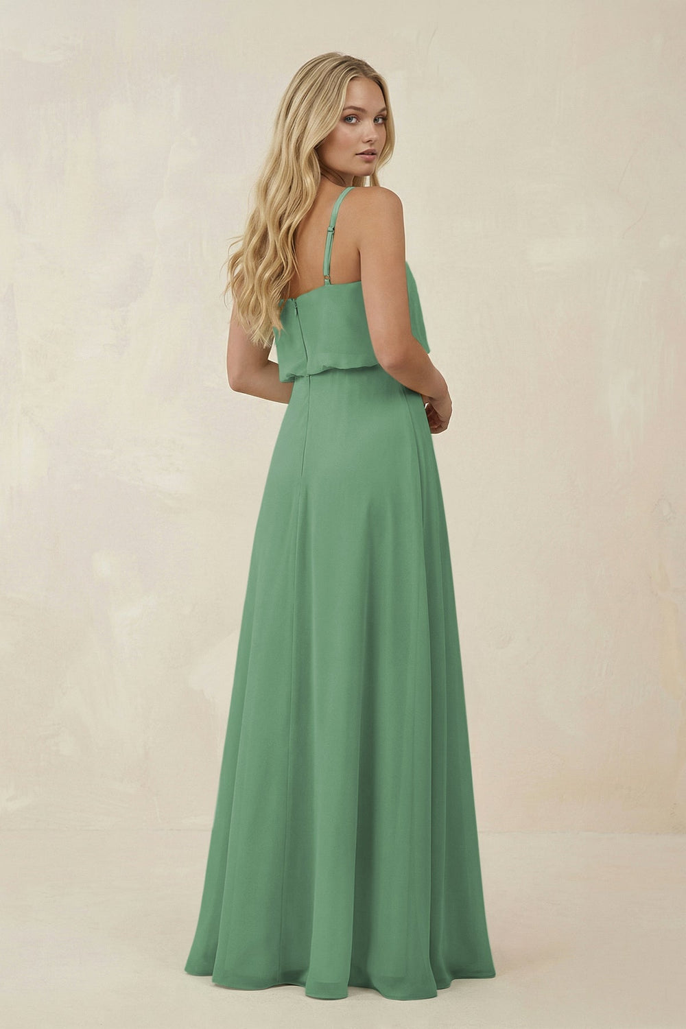V - Neck Blouson A - Line Chiffon Bridesmaid Dress in Sea Glass - SHE IS ME Bridesmaid Dresses