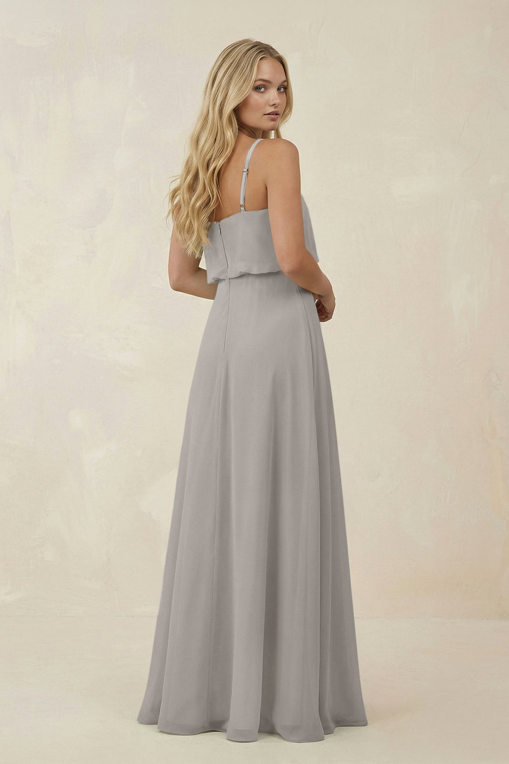V - Neck Blouson A - Line Chiffon Bridesmaid Dress in Silver - SHE IS ME Bridesmaid Dresses