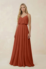 V - Neck Blouson A - Line Chiffon Bridesmaid Dress in Spice - KISS BRIDAL Bridesmaid Dresses
