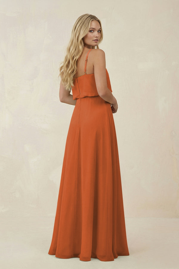 V - Neck Blouson A - Line Chiffon Bridesmaid Dress in Terracotta - SHE IS ME Bridesmaid Dresses