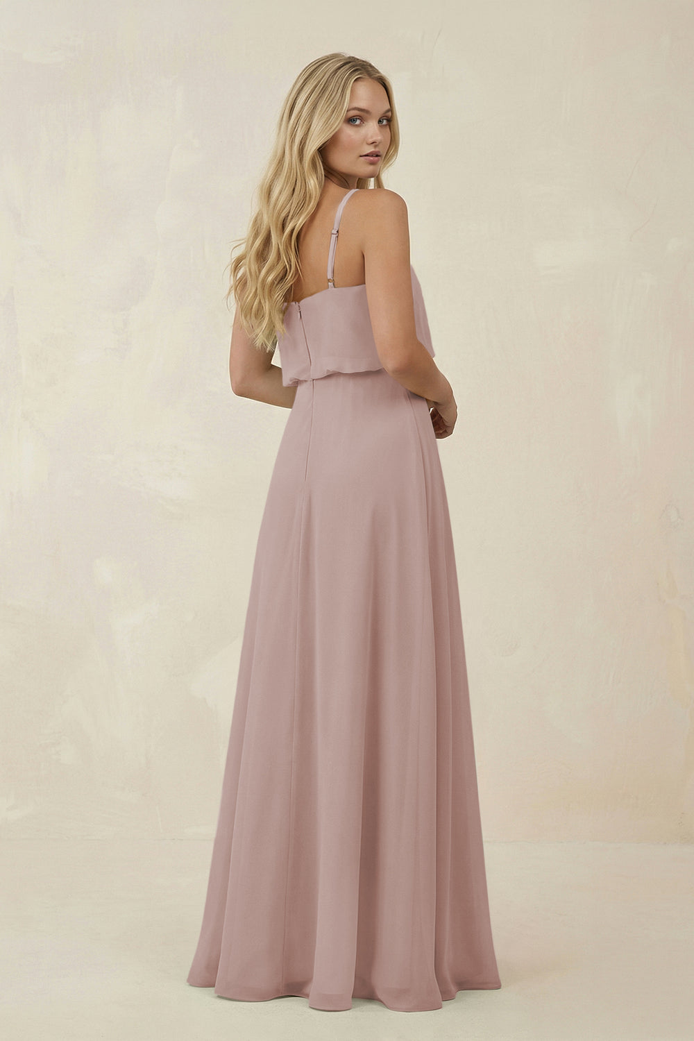 V-Neck Blouson A-Line Chiffon Bridesmaid Dress in Toffee