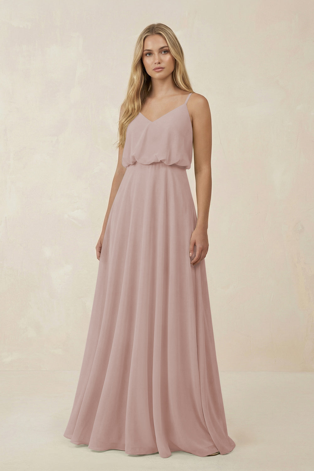 V-Neck Blouson A-Line Chiffon Bridesmaid Dress in Toffee
