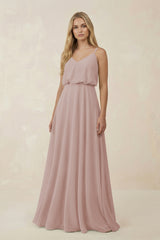 V-Neck Blouson A-Line Chiffon Bridesmaid Dress in Toffee | KISSBRIDAL