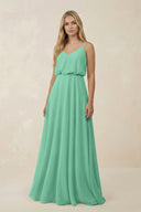 V - Neck Blouson A - Line Chiffon Bridesmaid Dress in Turquoise - SHE IS ME Bridesmaid Dresses