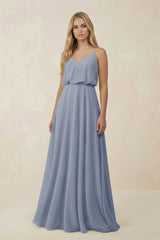 V - Neck Blouson A - Line Chiffon Bridesmaid Dress in Twilight - KISS BRIDAL Bridesmaid Dresses