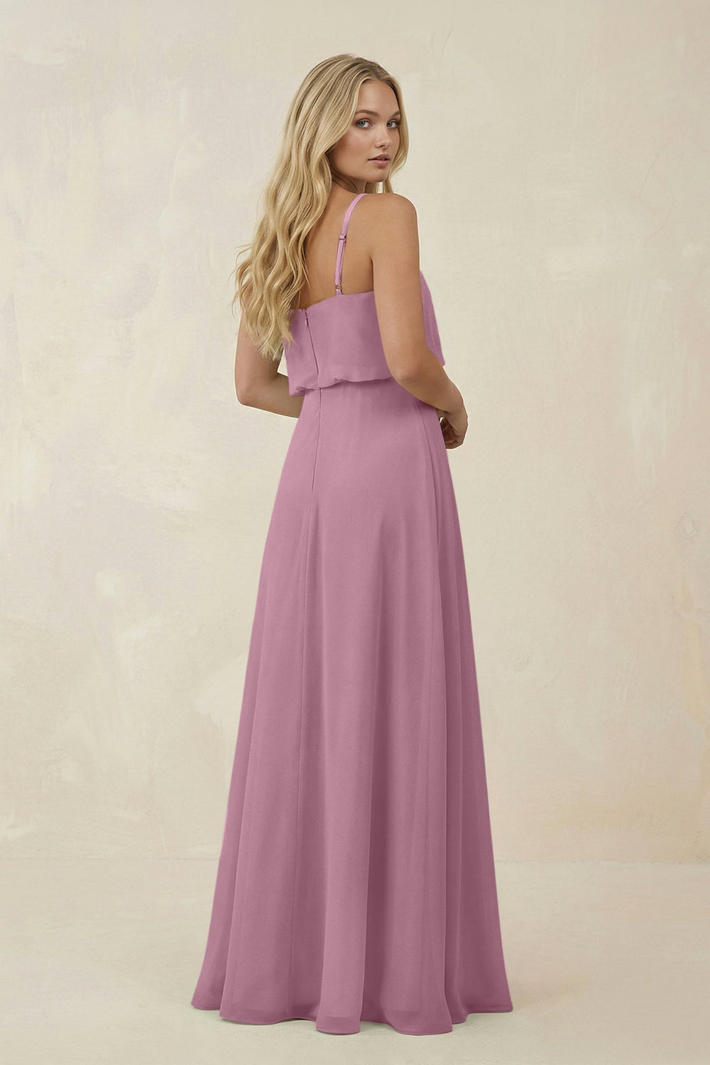 V - Neck Blouson A - Line Chiffon Bridesmaid Dress in Vintage Mauve - SHE IS ME Bridesmaid Dresses