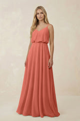 V - Neck Blouson A - Line Chiffon Bridesmaid Dress in Wild Rose - KISS BRIDAL Bridesmaid Dresses