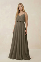 V - Neck Blouson A - Line Chiffon Bridesmaid Dress in Willow Green - KISS BRIDAL Bridesmaid Dresses