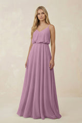 V - Neck Blouson A - Line Chiffon Bridesmaid Dress in Wisteria - KISS BRIDAL Bridesmaid Dresses