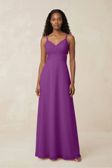 V - Neck Chiffon A - Line Cut - Out Bridesmaid Dress in Amethyst - KISS BRIDAL Bridesmaid Dresses
