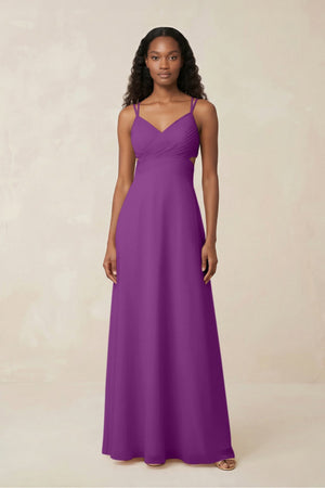 V - Neck Chiffon A - Line Cut - Out Bridesmaid Dress in Amethyst - SHE IS ME Bridesmaid Dresses