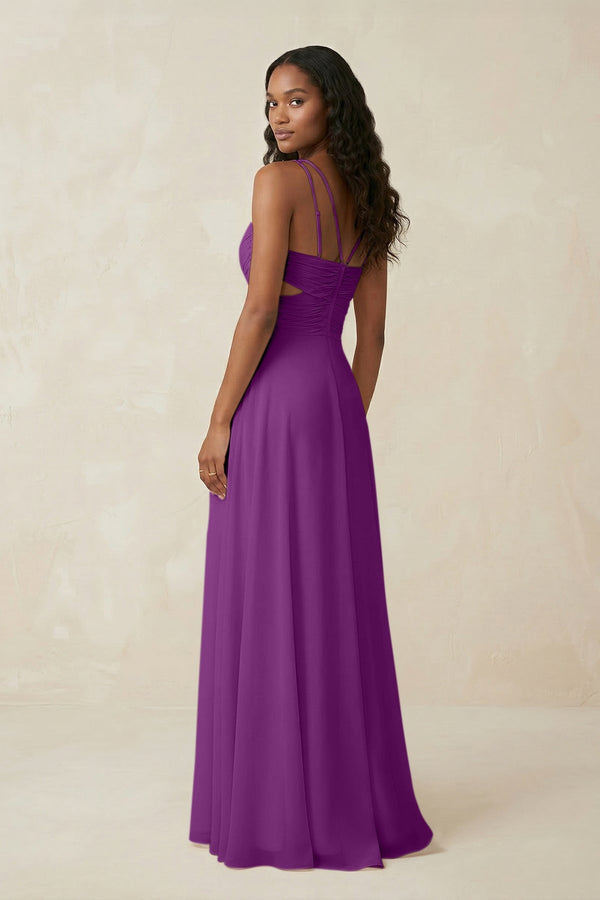 V - Neck Chiffon A - Line Cut - Out Bridesmaid Dress in Amethyst - SHE IS ME Bridesmaid Dresses