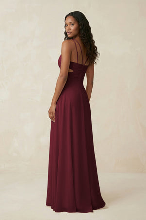 V-Neck Chiffon A-Line Cut-Out Bridesmaid Dress in Berry (2) | KISSBRIDAL