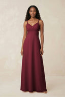 V-Neck Chiffon A-Line Cut-Out Bridesmaid Dress in Berry | KISSBRIDAL