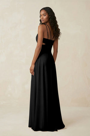 V - Neck Chiffon A - Line Cut - Out Bridesmaid Dress in Black - SHE IS ME Bridesmaid Dresses