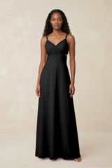 V - Neck Chiffon A - Line Cut - Out Bridesmaid Dress in Black - KISS BRIDAL Bridesmaid Dresses