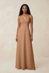 V - Neck Chiffon A - Line Cut - Out Bridesmaid Dress in Bronzer - KISS BRIDAL Bridesmaid Dresses