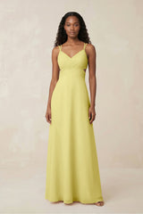 V - Neck Chiffon A - Line Cut - Out Bridesmaid Dress in Buttercup - KISS BRIDAL Bridesmaid Dresses