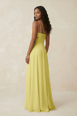 V - Neck Chiffon A - Line Cut - Out Bridesmaid Dress in Buttercup - SHE IS ME Bridesmaid Dresses