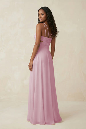 V-Neck Chiffon A-Line Cut-Out Bridesmaid Dress in Candy Pink (2) | KISSBRIDAL