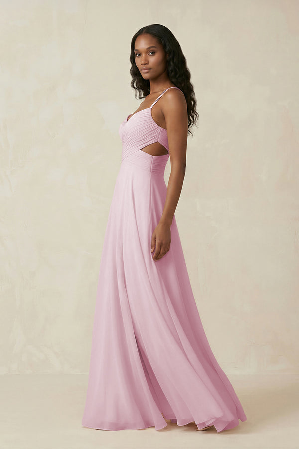 V-Neck Chiffon A-Line Cut-Out Bridesmaid Dress in Candy Pink (3) | KISSBRIDAL