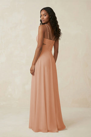 V - Neck Chiffon A - Line Cut - Out Bridesmaid Dress in Champagne Rose - SHE IS ME Bridesmaid Dresses
