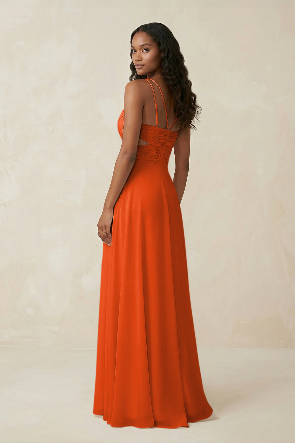 V-Neck Chiffon A-Line Cut-Out Bridesmaid Dress in Cinnamon