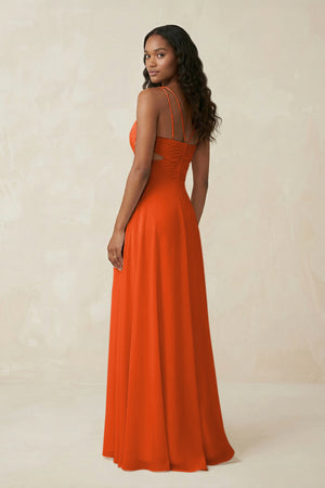 V-Neck Chiffon A-Line Cut-Out Bridesmaid Dress in Cinnamon (2) | KISSBRIDAL