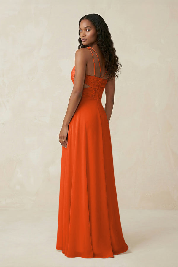 V-Neck Chiffon A-Line Cut-Out Bridesmaid Dress in Cinnamon (2) | KISSBRIDAL