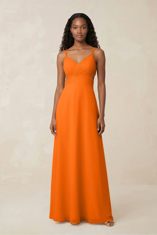 V - Neck Chiffon A - Line Cut - Out Bridesmaid Dress in Cinnamon - SHE IS ME Bridesmaid Dresses