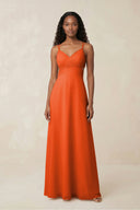 V-Neck Chiffon A-Line Cut-Out Bridesmaid Dress in Cinnamon | KISSBRIDAL