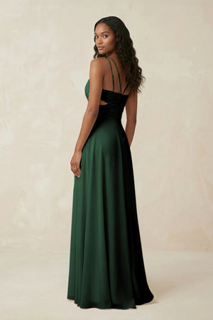 V-Neck Chiffon A-Line Cut-Out Bridesmaid Dress in Dark Green (2) | KISSBRIDAL