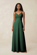 V-Neck Chiffon A-Line Cut-Out Bridesmaid Dress in Dark Green | KISSBRIDAL