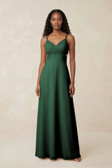 V-Neck Chiffon A-Line Cut-Out Bridesmaid Dress in Dark Green | KISSBRIDAL