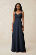 V - Neck Chiffon A - Line Cut - Out Bridesmaid Dress in Dark Navy - SHE IS ME Bridesmaid Dresses