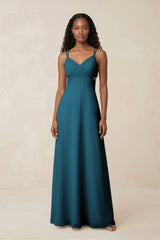 V - Neck Chiffon A - Line Cut - Out Bridesmaid Dress in Dark Teal - KISS BRIDAL Bridesmaid Dresses