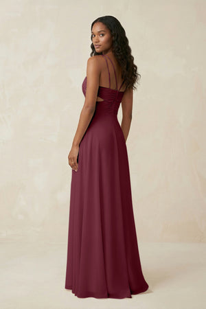 V-Neck Chiffon A-Line Cut-Out Bridesmaid Dress in Desert Rose (2) | KISSBRIDAL