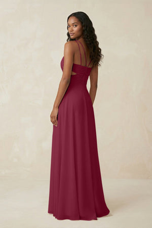 V - Neck Chiffon A - Line Cut - Out Bridesmaid Dress in Desert Rose - SHE IS ME Bridesmaid Dresses