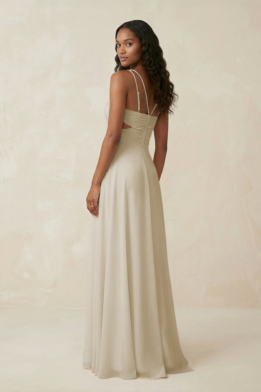 V - Neck Chiffon A - Line Cut - Out Bridesmaid Dress in Dove Gray - KISS BRIDAL Bridesmaid Dresses